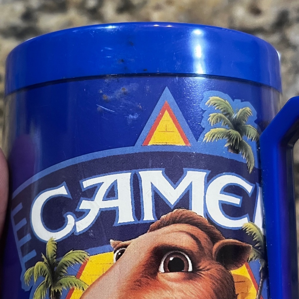 Vintage 1988 Joe Camel 75th Birthday Blue Plastic Insulated Mug Stein Tobacco - Picture 2 of 3